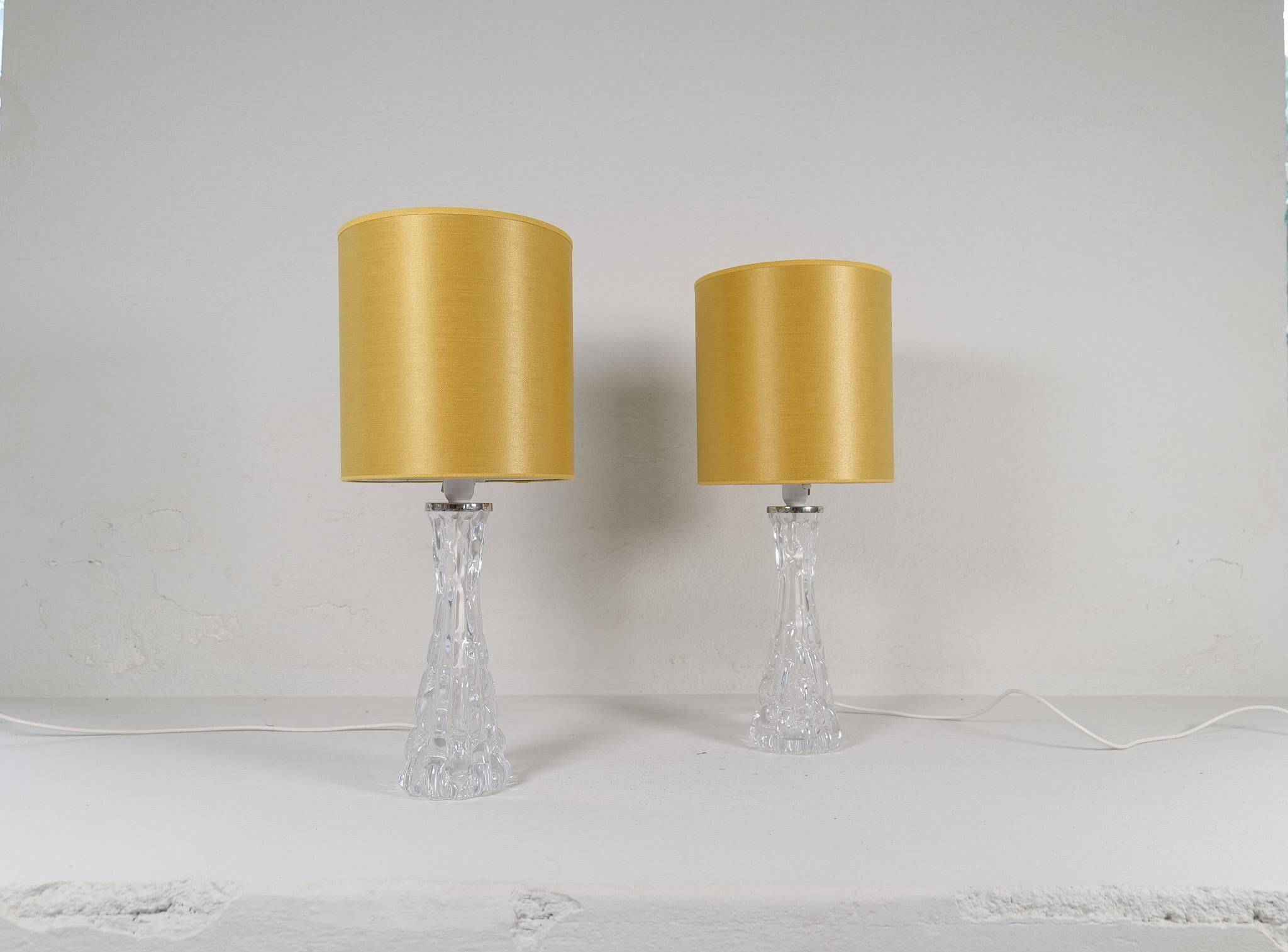 Mid-century modern crystal table lamps by Orrefors, designed by Carl Fagerlund, Sweden, 1970s.