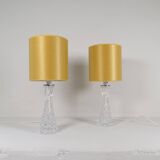 Mid-century modern crystal table lamps by Orrefors, designed by Carl Fagerlund, Sweden, 1970s.