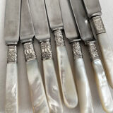 Antique table knives in mother-of-pearl and silver-plated metal
