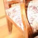 Old Provençal bench with studded fabric & solid wood, 3 seats.