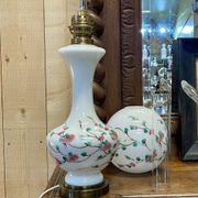 Napoleon III lamp in white opaline and painted with floral decoration - late 19th century