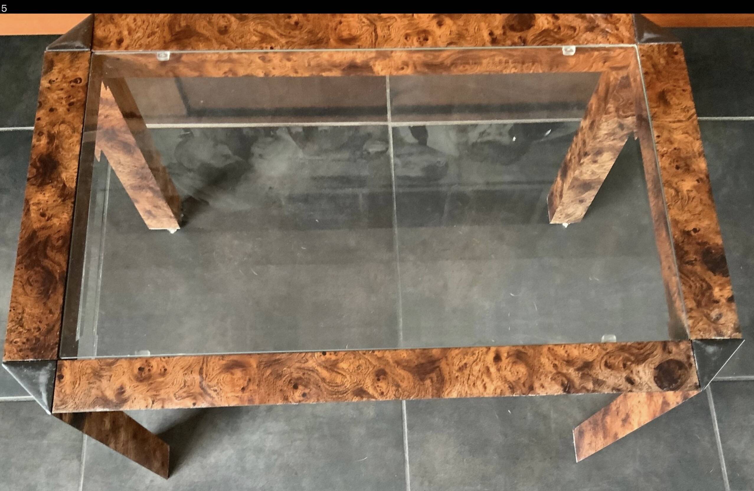 Small table made of elm burl wood.