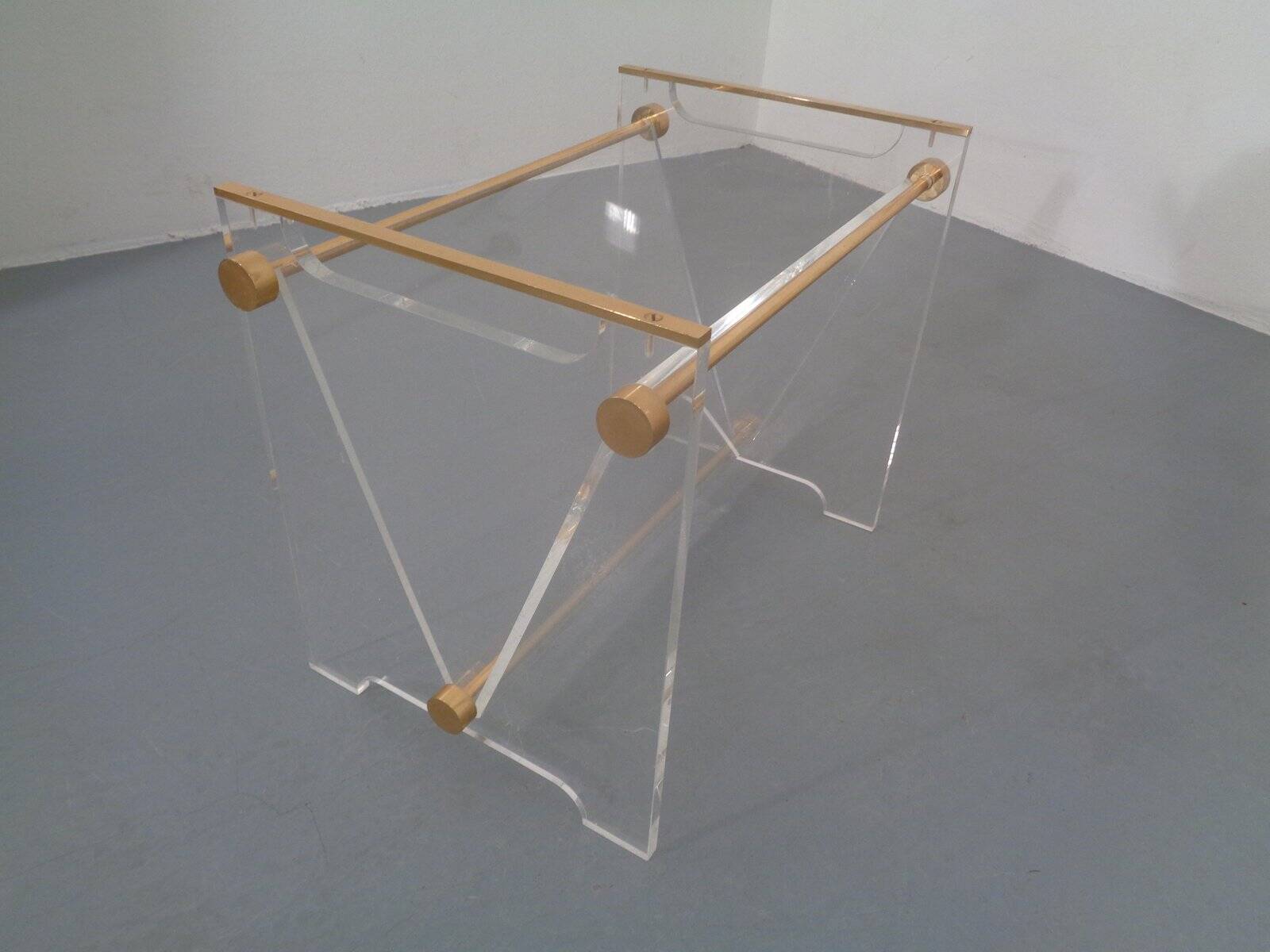 Italian acrylic glass and brass magazine rack, 1970s