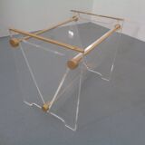 Italian acrylic glass and brass magazine rack, 1970s