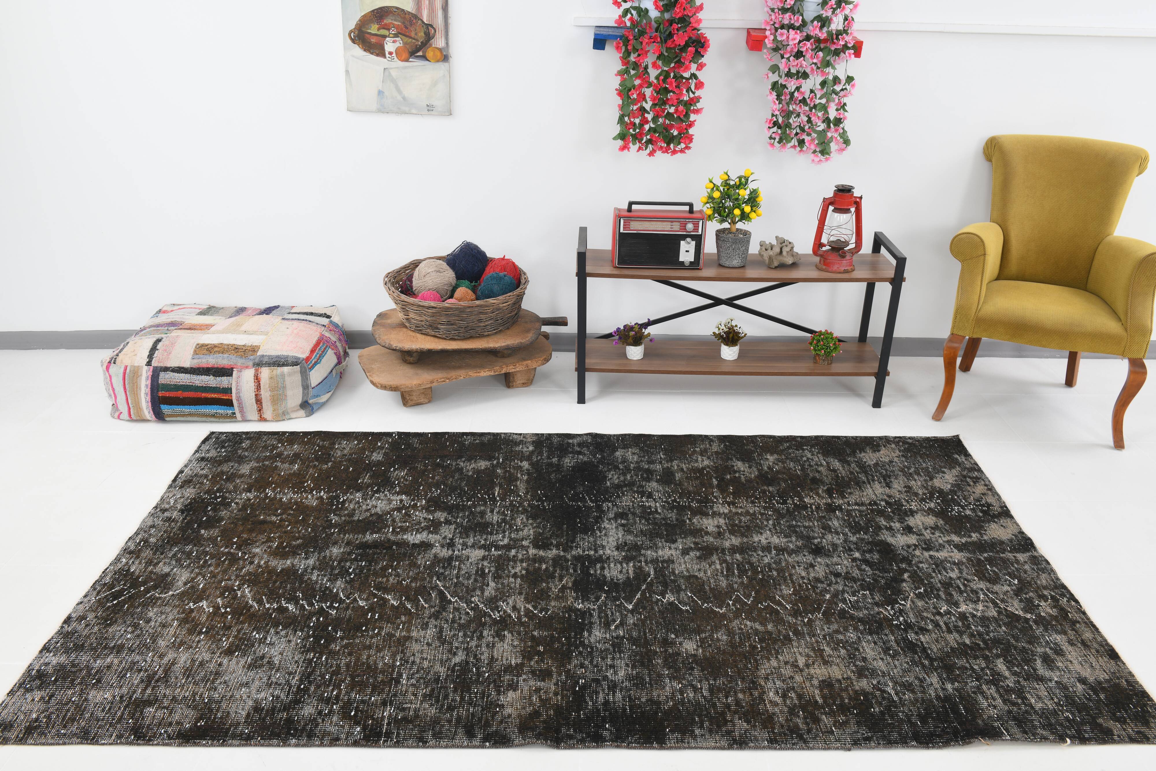 5x9 handmade  brown vintage rug 149x269cm