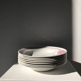 8 vintage Avranches earthenware plates decorated with roses