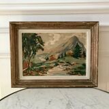 Tableau huile sur carton paysage abstrait vintage