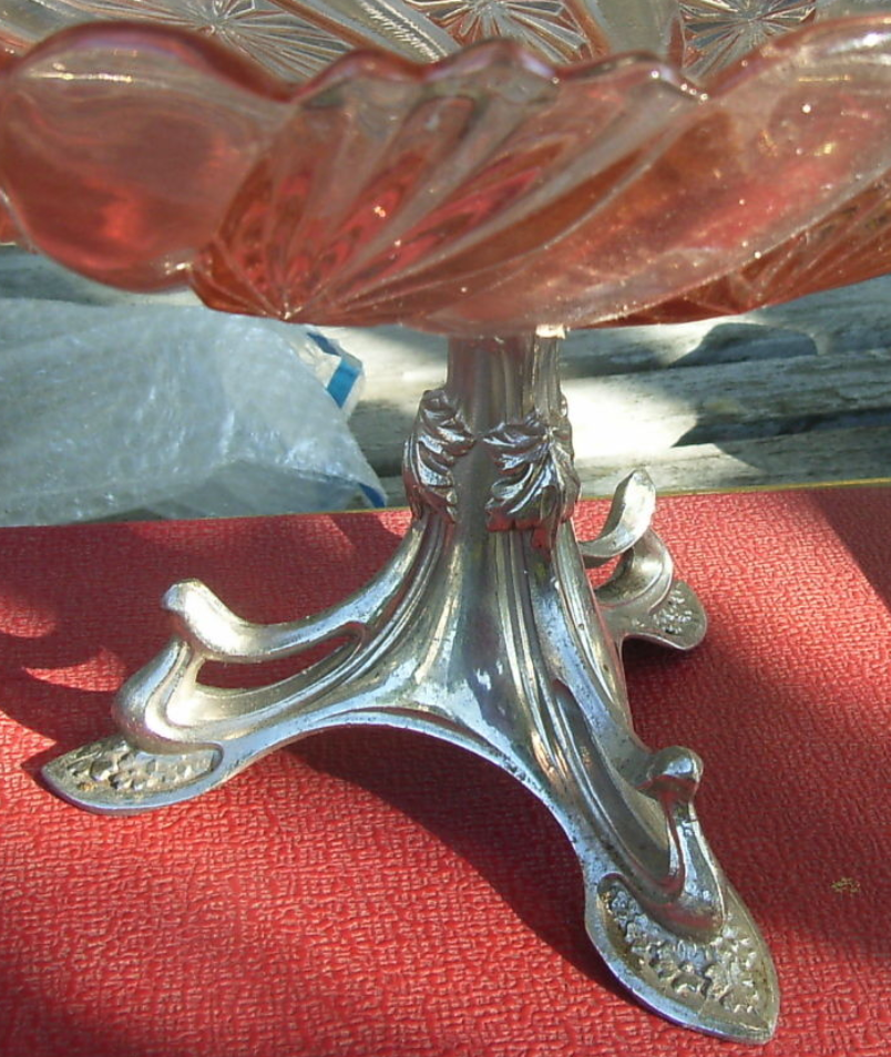 Art Nouveau art deco fruit cut in pink glass