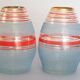 Vase year 50/60 blue granite glass, golden red stripes