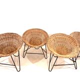 Set of 4 rattan pod chairs 60s