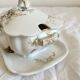 Antique Haviland Limoges porcelain sauce boat with lid, bird decor