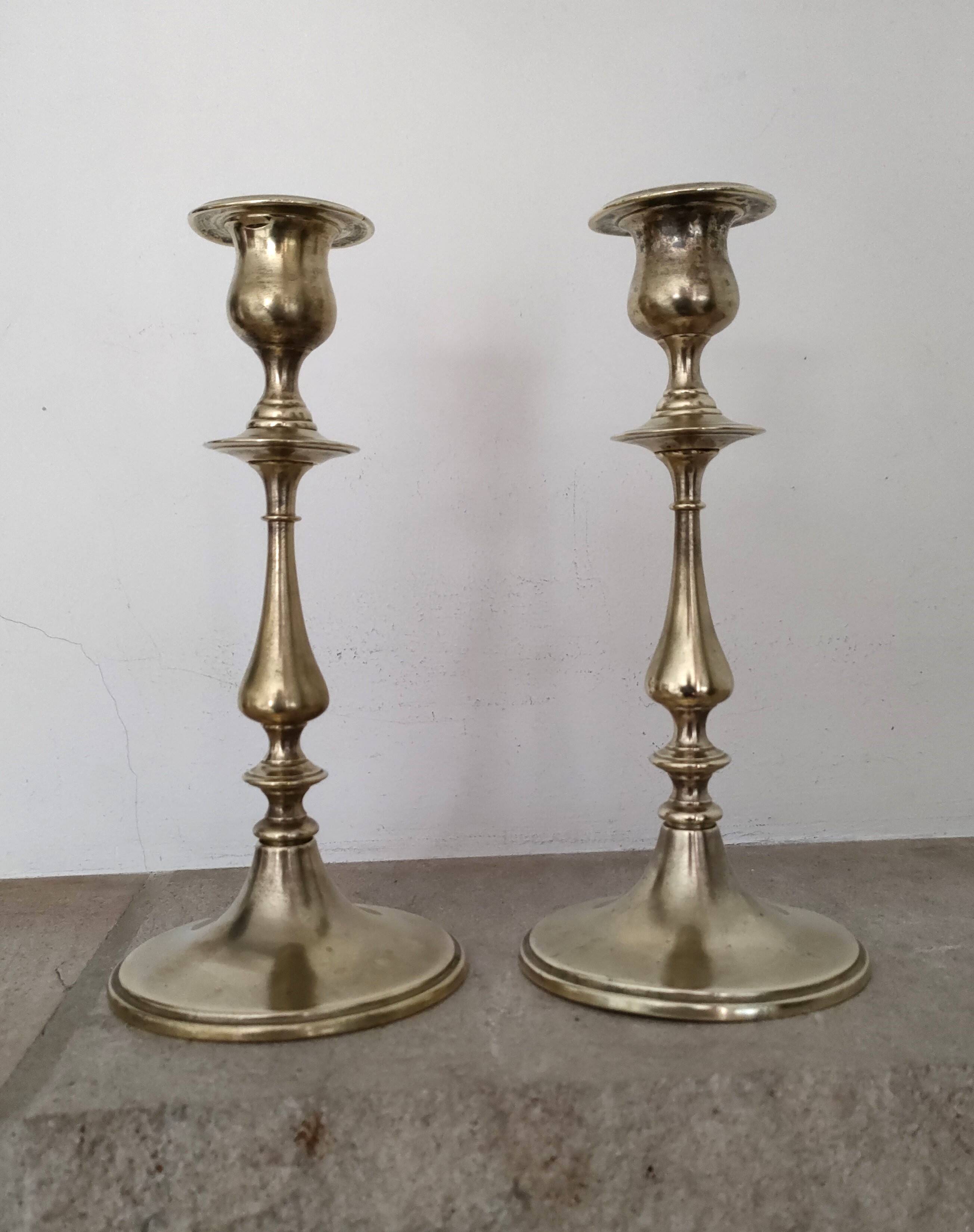 Pair of Toilet Candlesticks - Restoration Period - Early 19th Century - Brass