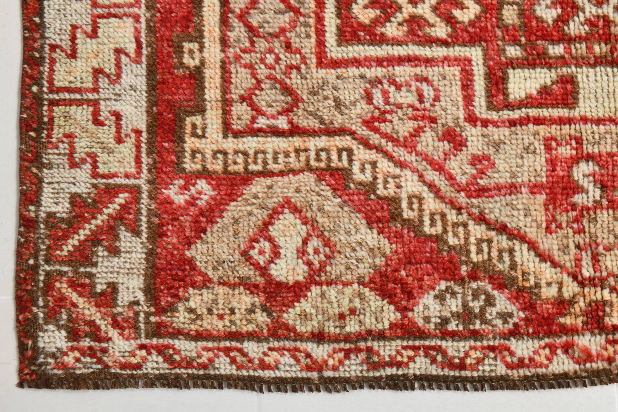 Tarecotta Red & Beige Long Wide Kilim Rug, Ethnic Patterned Rug, 141x309 Cm