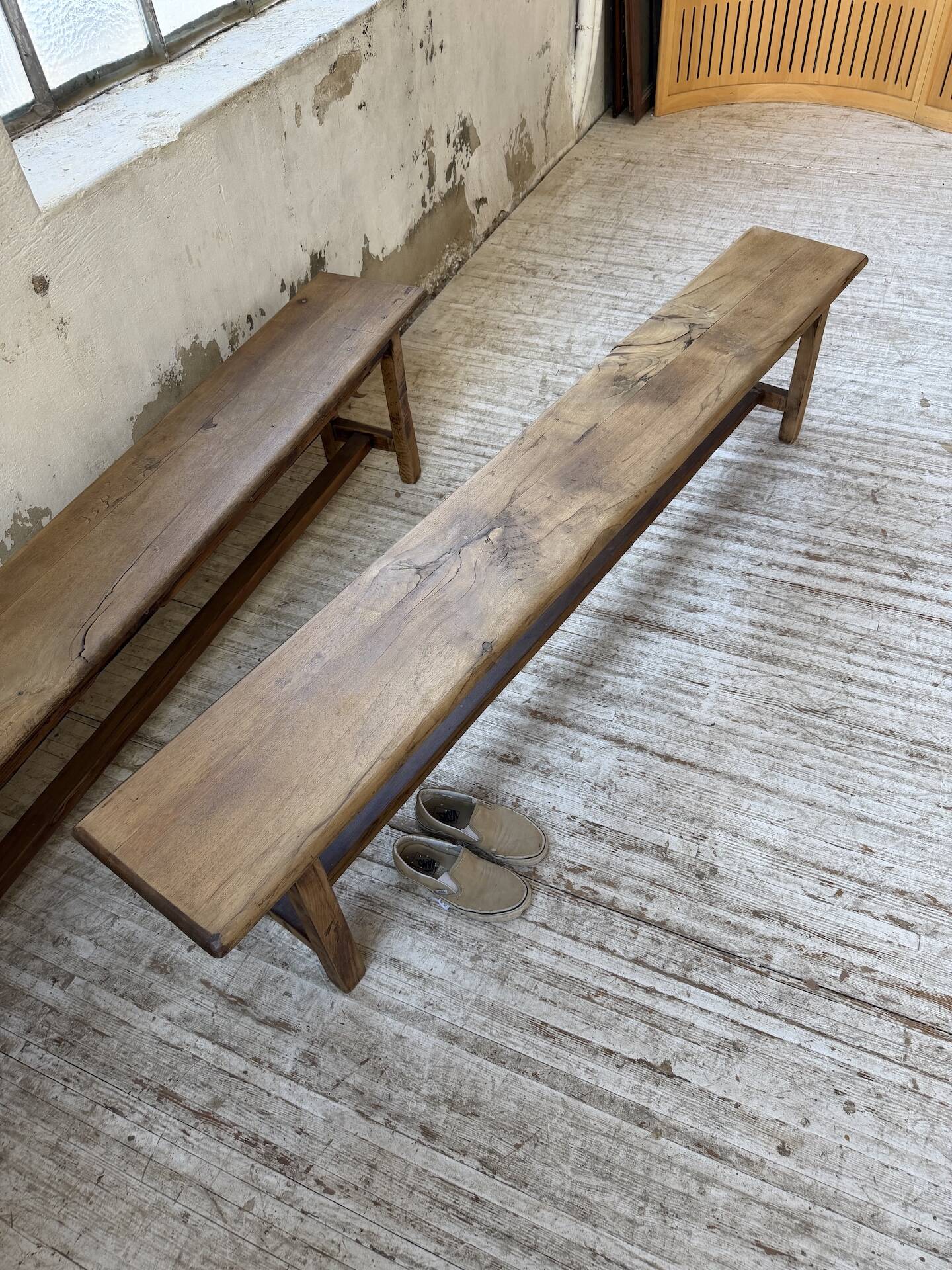 Set of two rustic oak farm benches 2m