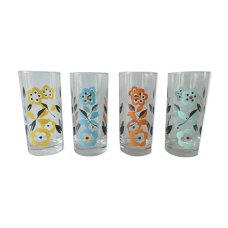 Set of 4 glasses with flower decor, 1970s