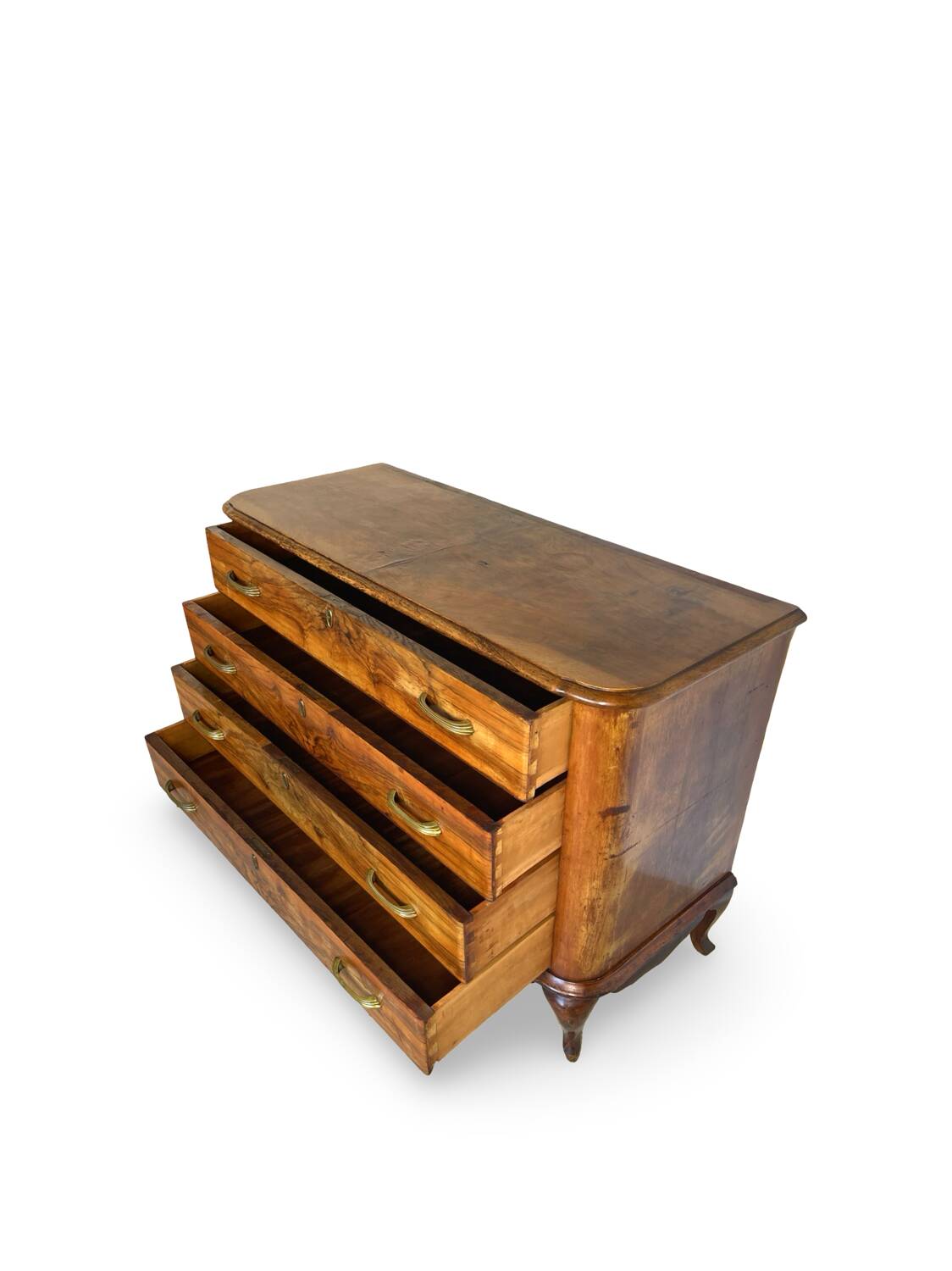 Italian art deco burl walnut chest of drawers, 1930s/1940s