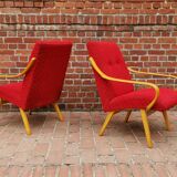 Pair of red armchairs model 6953 by Jaroslav Smidek published by TON