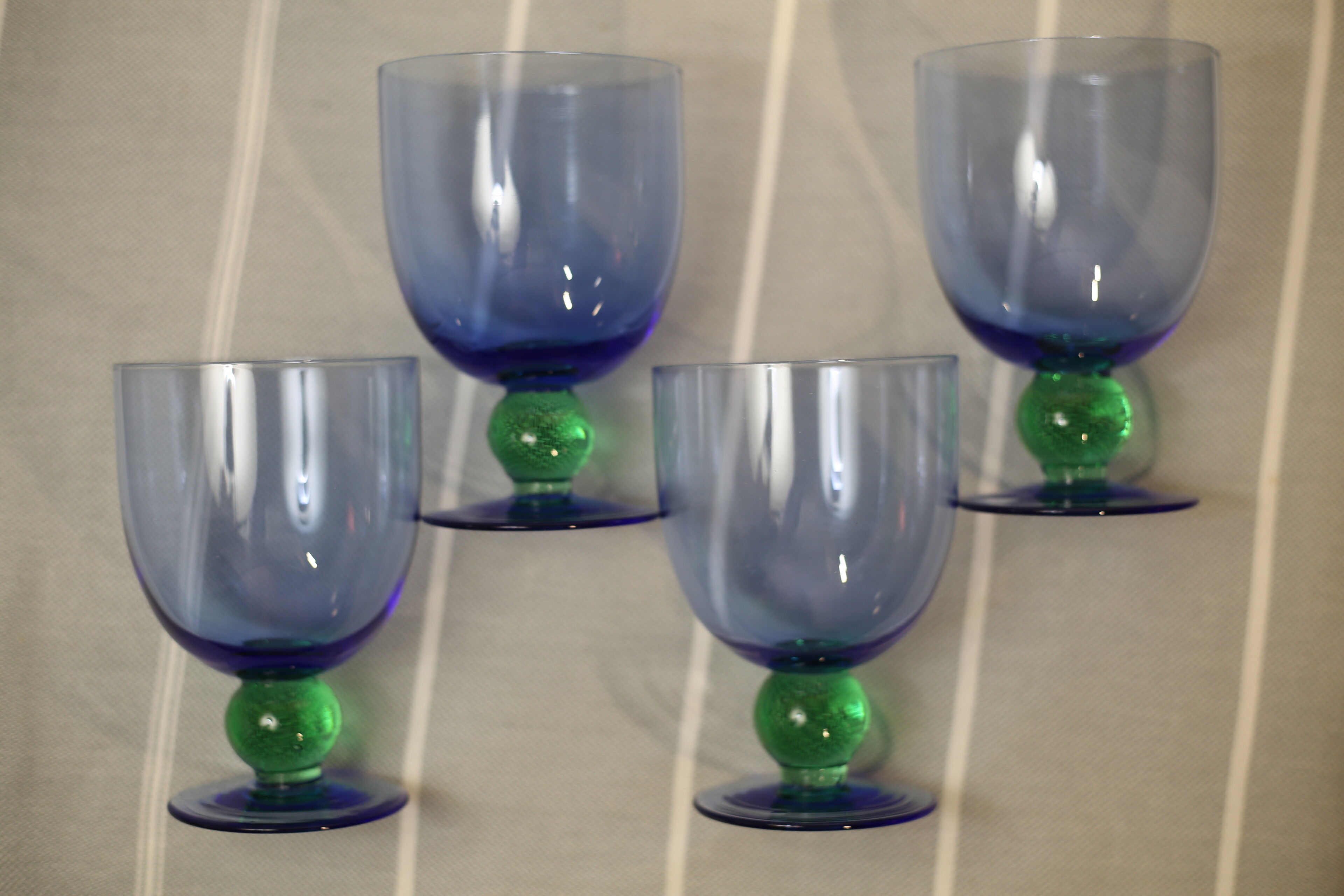 Fine vintage blue and green foot glasses