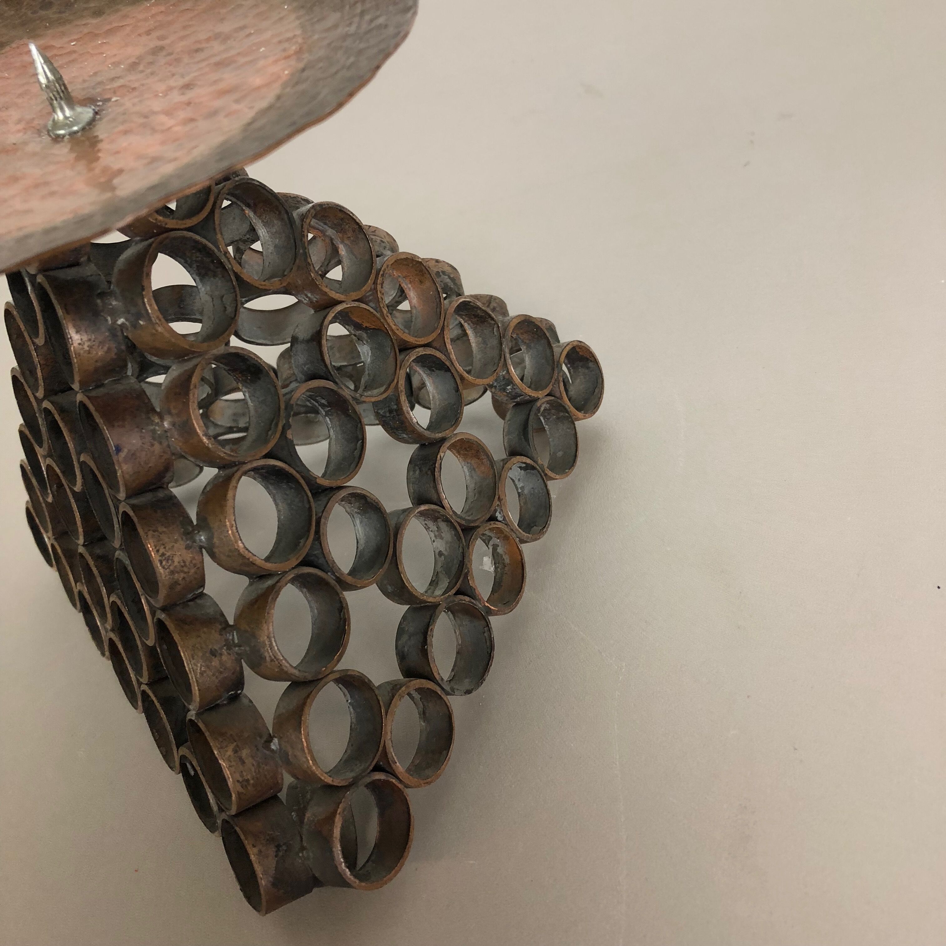 Modernist sculptural style brutalist copper candleholder, Austria 1950