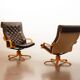 Noboru Nakamura Design Chocolate Brown Padded Leatherette Swivel Chairs 70s