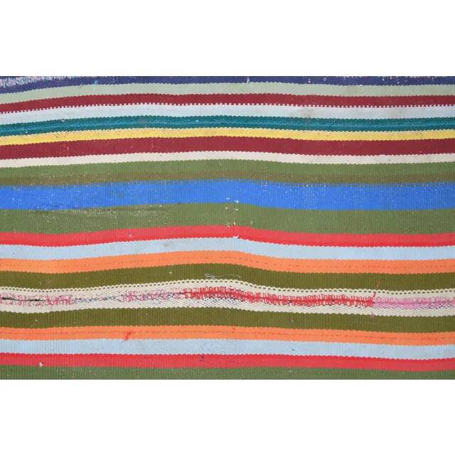 Vintage Turkish Oushak Handmade Wool Cotton Blue Kilim Area Rug 154x230