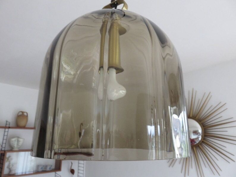 Peill & putzler suspension smoked glass and brass 70s