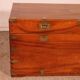 19th-century camphor wood marine chest with double locks and tray in