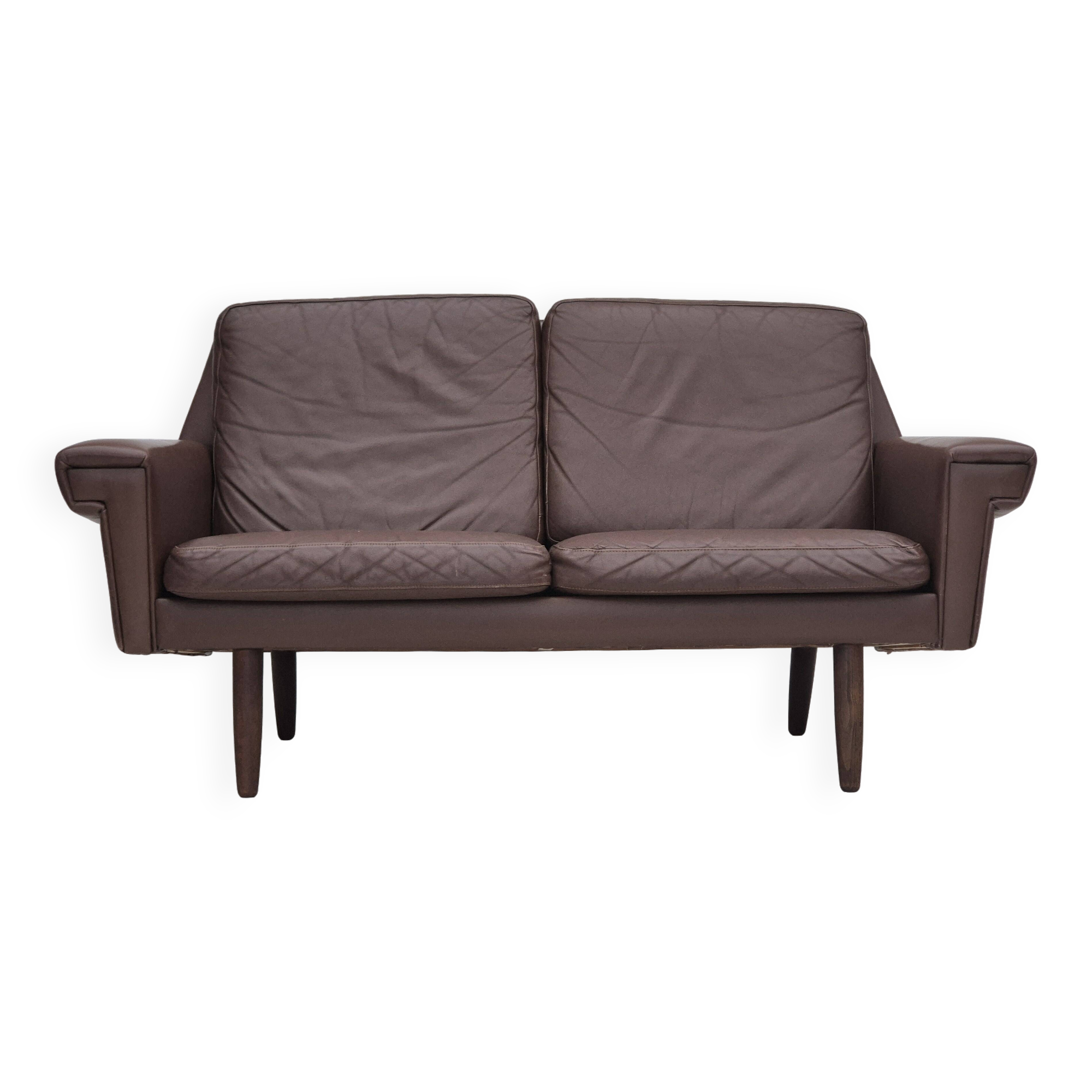 1970s, Danish 2-seater sofa, original brown leather.
