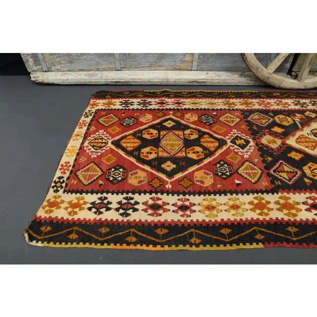 1970s Turkish Oushak Handmade Wool Cotton Red Runner 127x321