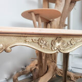 Louis XV coffee table in brass pink marble