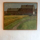 Peinture impressionniste d'une scène de ferme belge