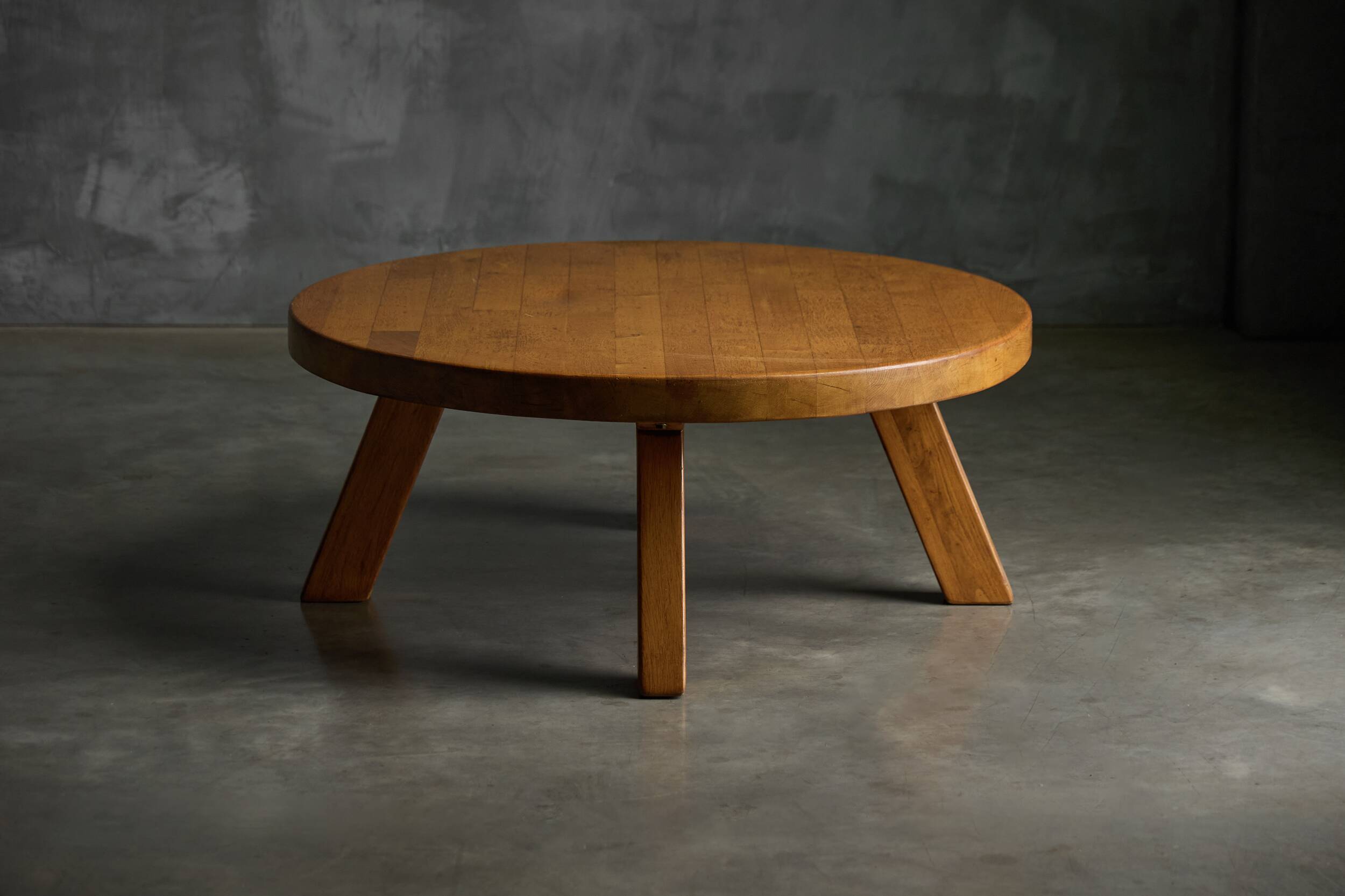 Brutalist Round Coffee Table in Solid Wood, France, 1960s