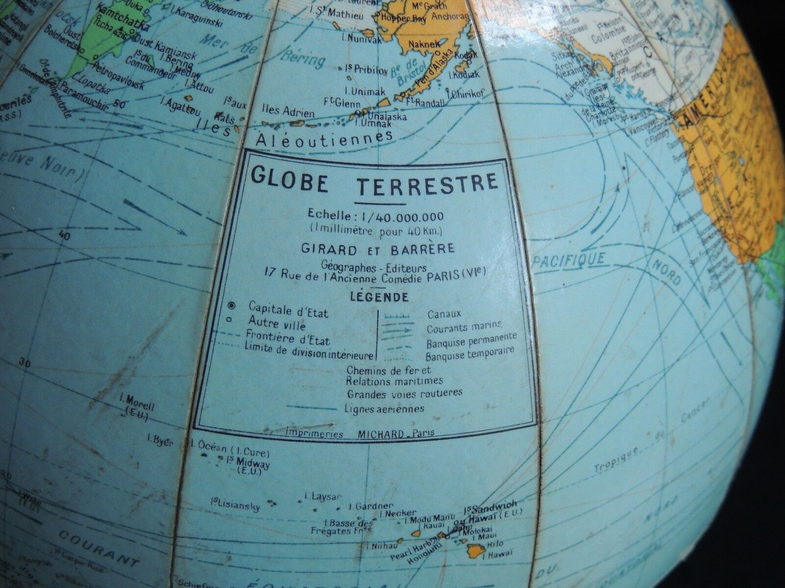 Globe earth base in metal Girard and Barrere Paris 1960
