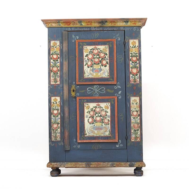 Cabinet de mariée en folk art peint antique de ferme rustique 1863