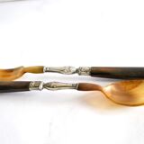 Antique horn salad cutlery – shell decoration 1900