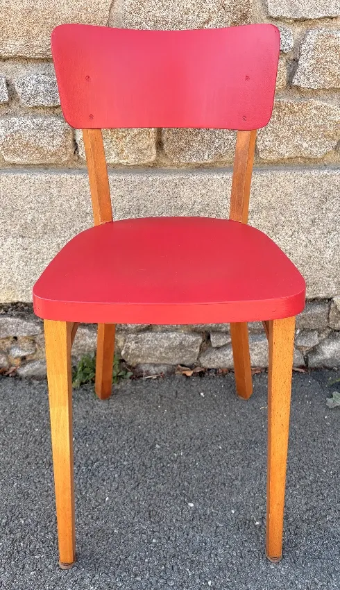 Set of 6 relooked Thonet chairs — vitamin red retro vintage style