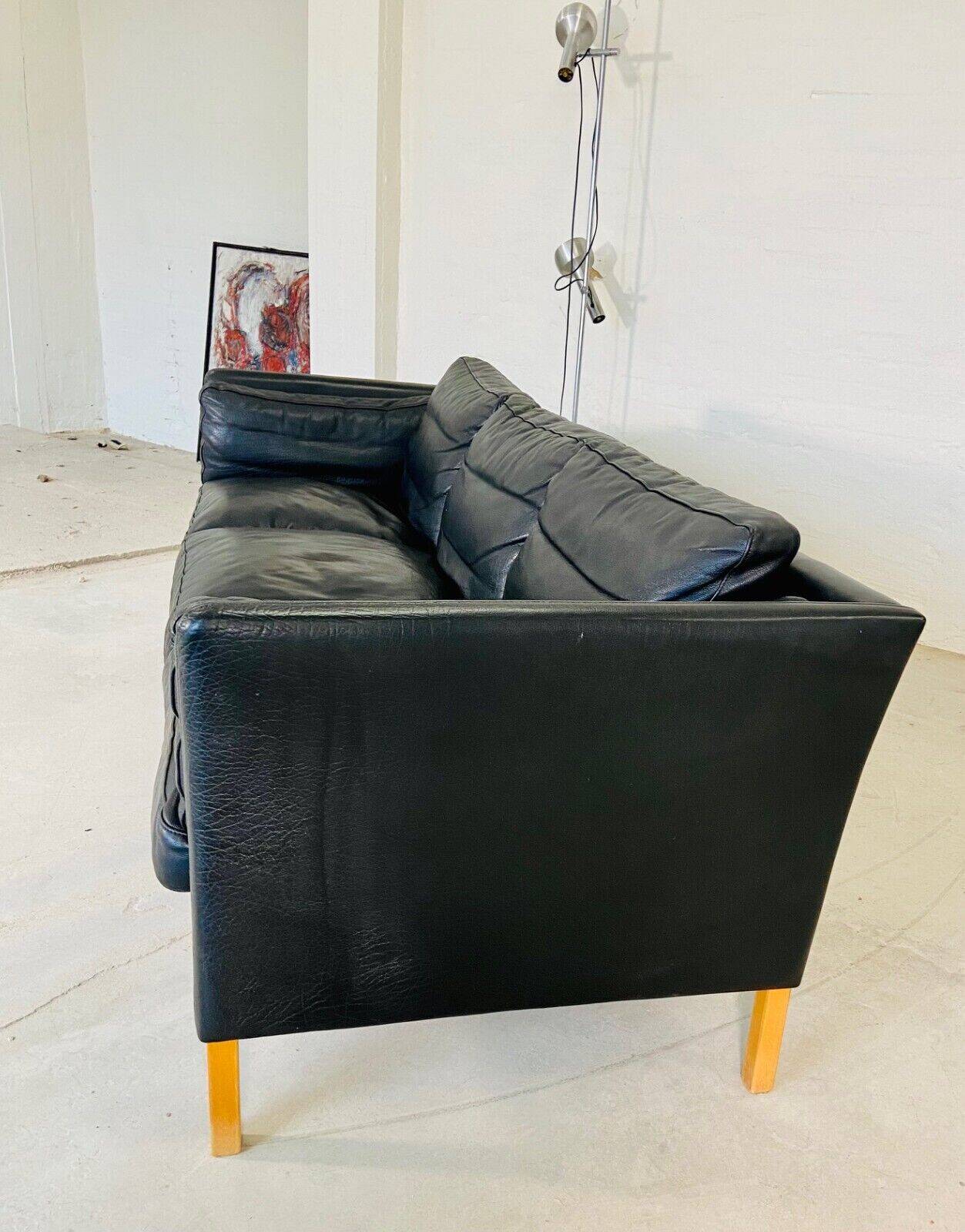Danish mid-century vintage Mogens Hansen black leather sofa 60s
