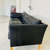 Danish mid-century vintage Mogens Hansen black leather sofa 60s