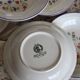 6 vintage porcelain Moulin des Loups soup plates with lilac floral pattern