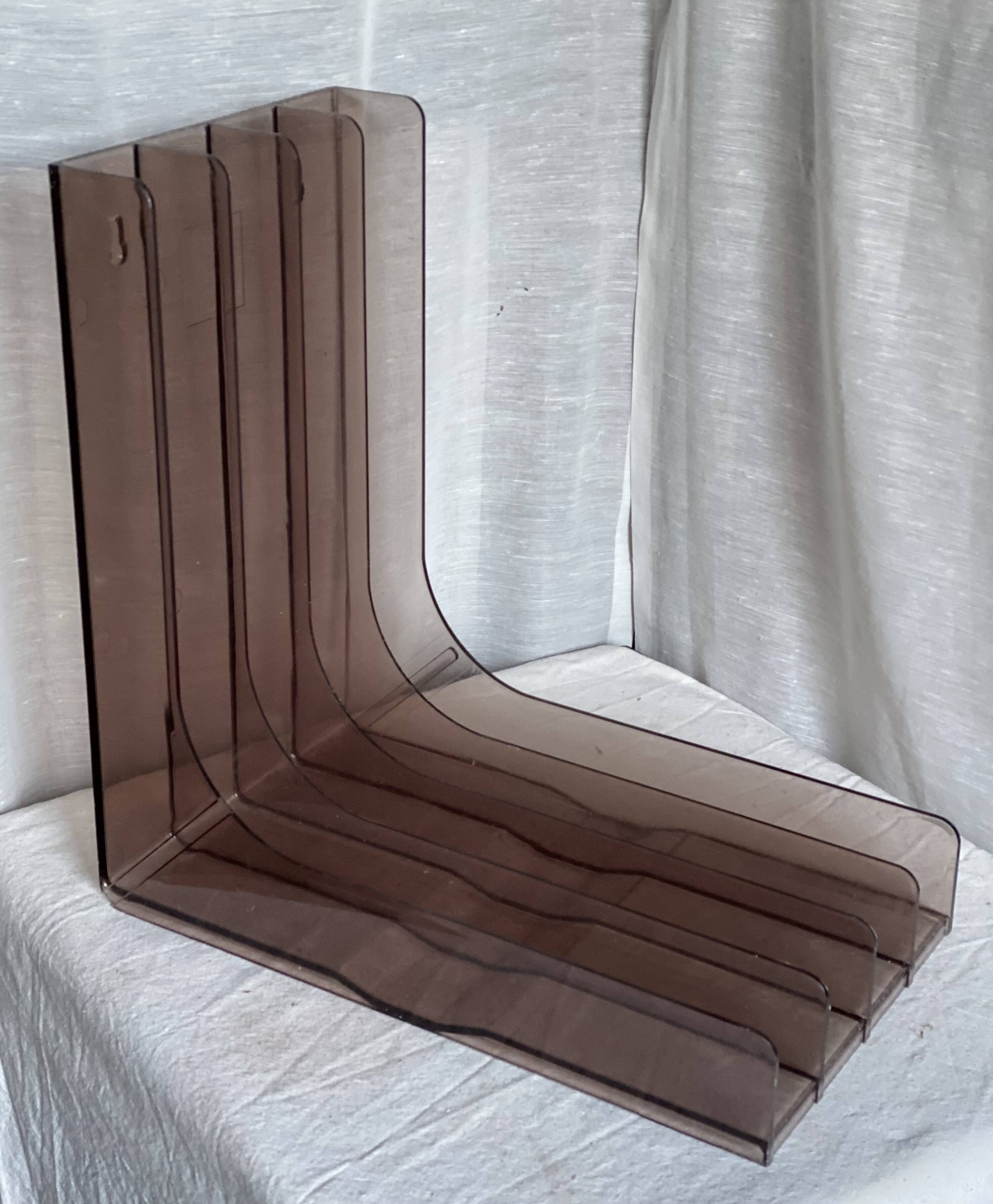 Vintage 1970s smoked Plexiglas vinyl record shelf unit