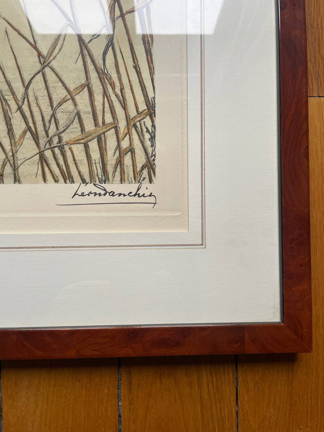 Antique print by Léon Danchin – Mallard ducks – Period framing