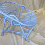 Blue painted rattan armchair