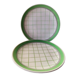 Set of 2 flat plates vintage opaque porcelain tiles from Gien France Michel handmade france