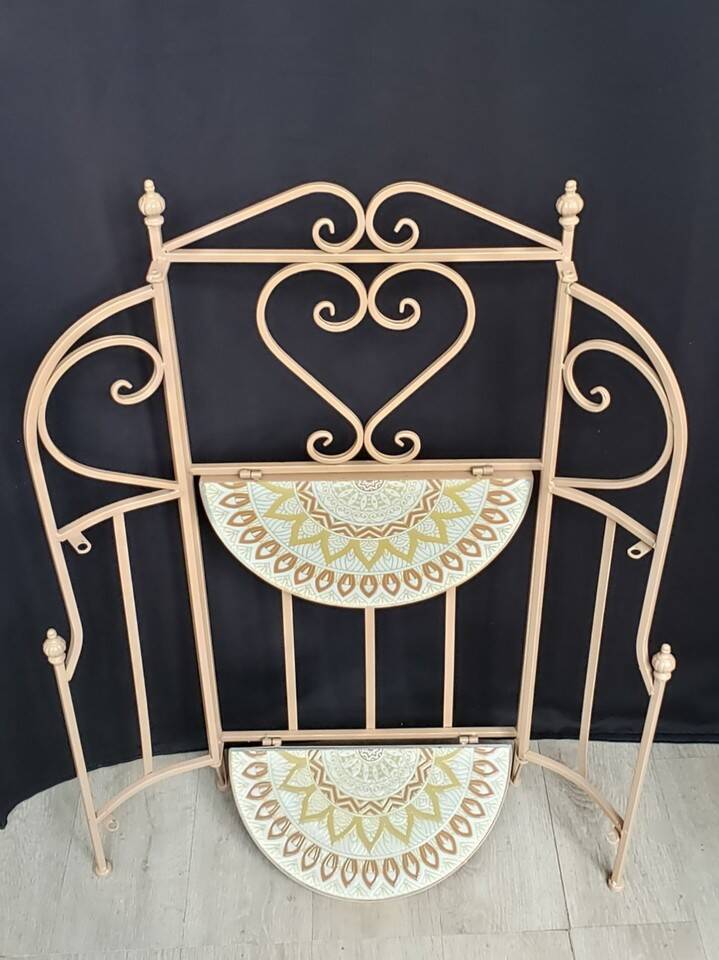 Wrought iron and ceramic half-moon shelf