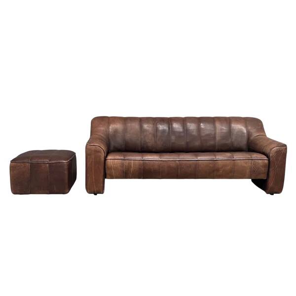Vintage De Sede DS44 3 seat sofa with ottoman, 1970s