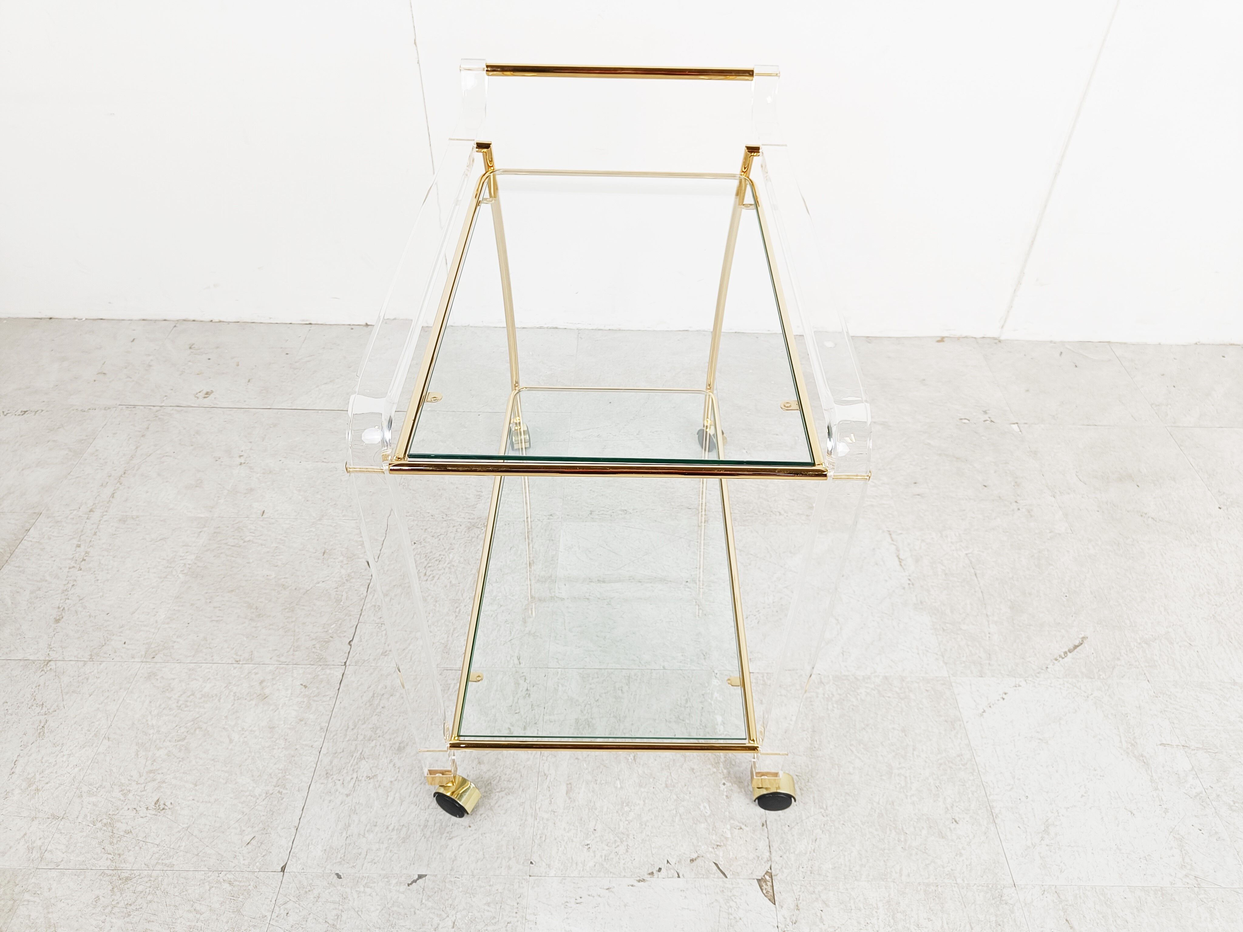 Brass and lucite drinks trolley, 1970s