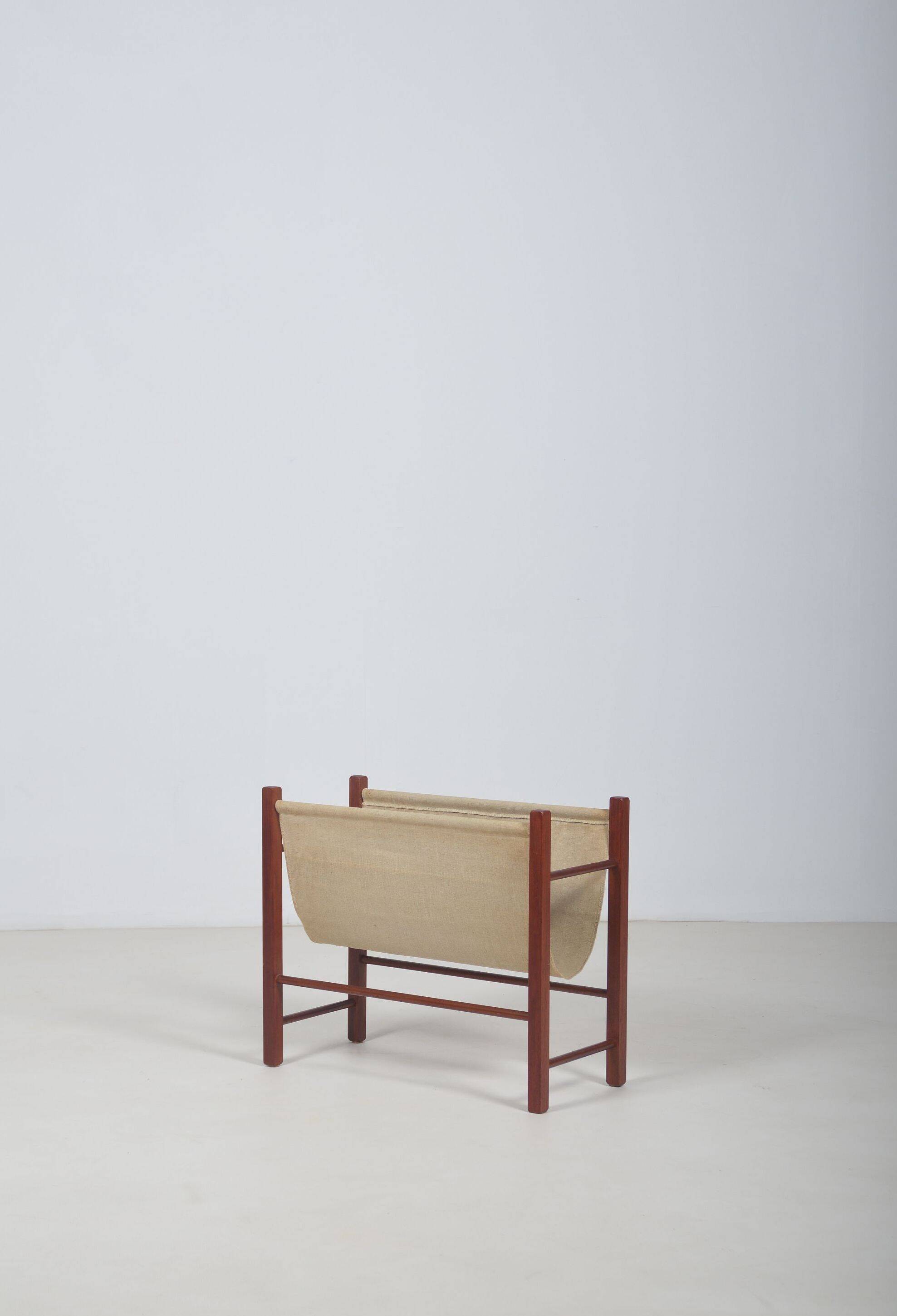 Danish magazine holder with teak and linen, 1960s