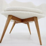 Pair of miroslav navratil shell lounge chairs in sheepskin fabric, czechoslovakia, 1960