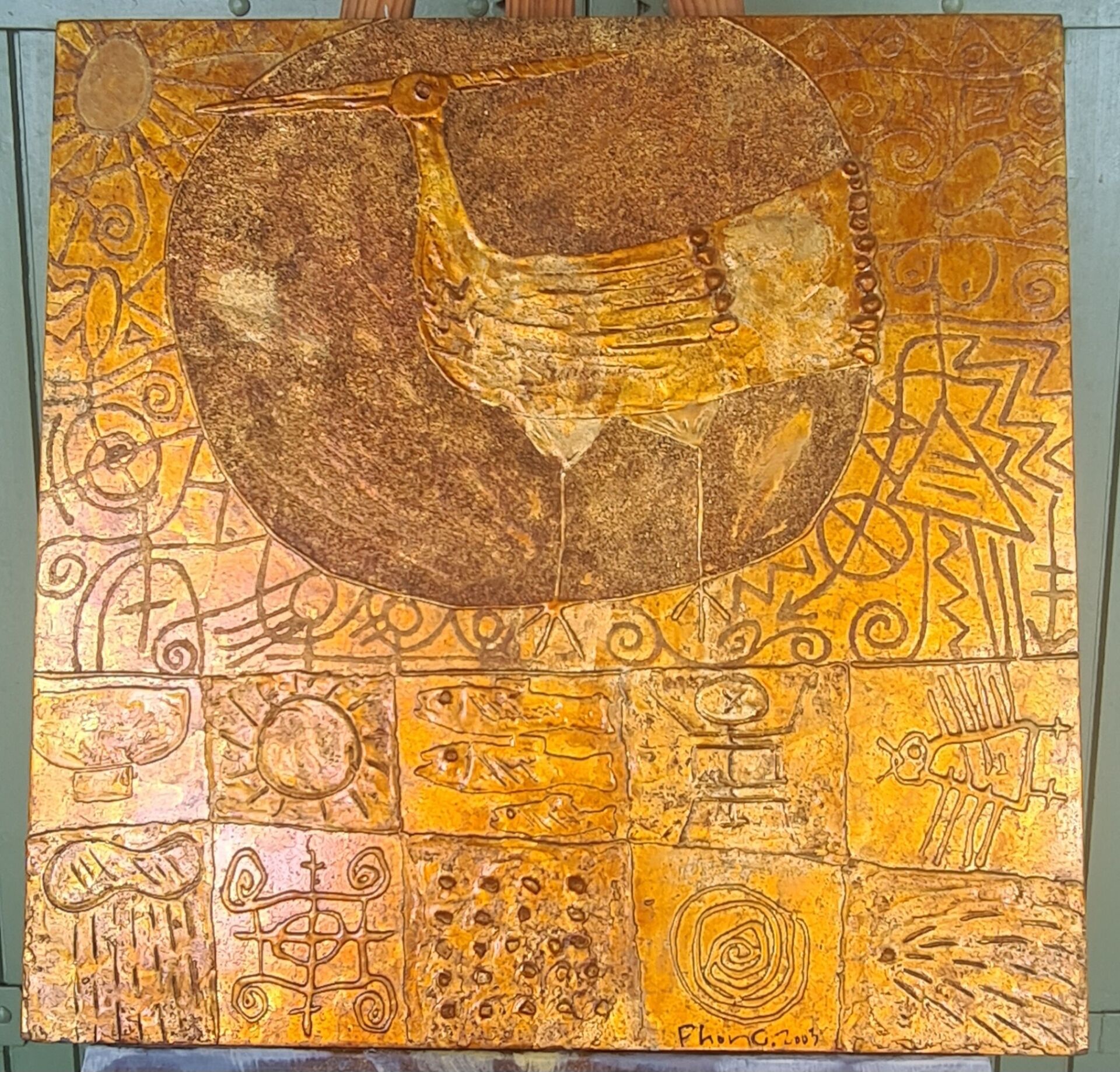 Lacquered table on wood