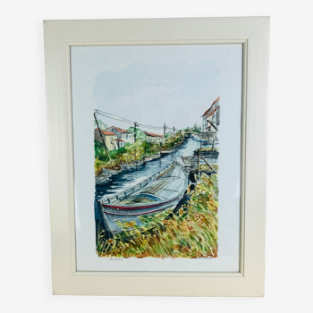 Marine watercolor painting by Jean Pierre Bailleul "La Roubine"